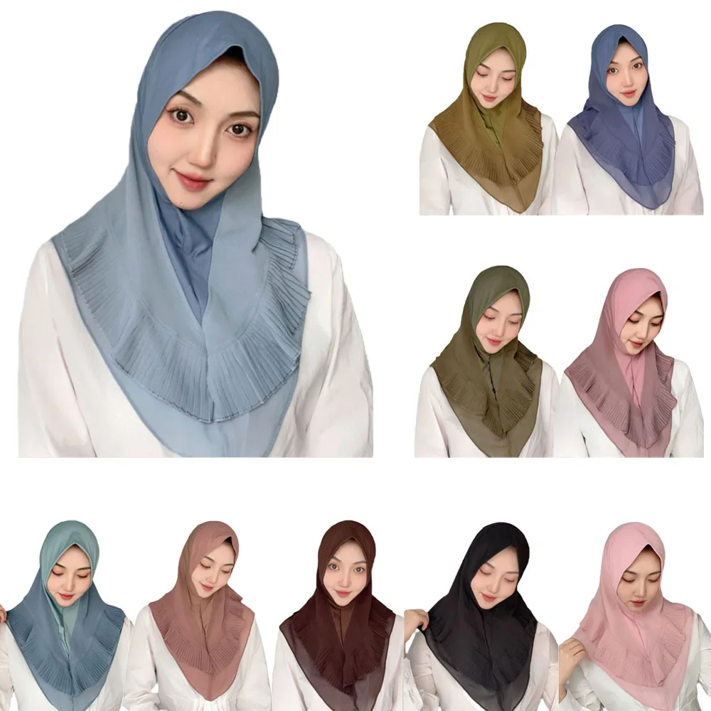 

High Quality Chiffon Medium Size Crinkled Muslim Amira Hijab Pull On Islamic Scarf Head Wrap Pray Scarves Women's Headwear