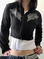 weiyao goth wings print y2k cropped hoodies women zip up long sleeve hooded jackets street style vintage grunge sweatshirts