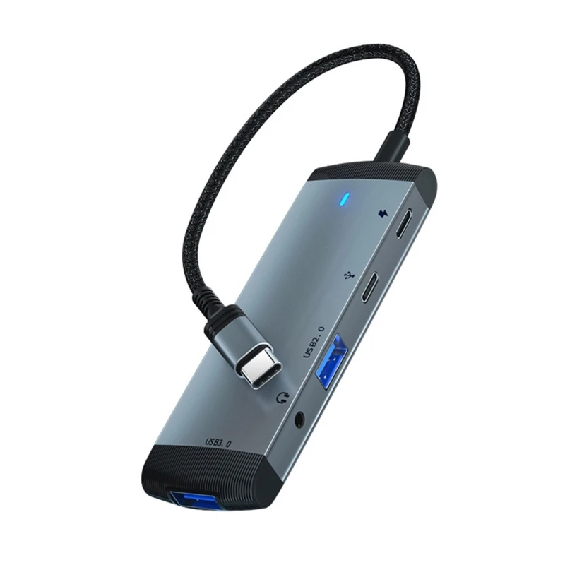 

Ultra-fast Docking Station 5-in-1 USB C Hub Secure Data Transfer Hub Type C to 3.5mm/USB/PD Adapter Synchronous Use
