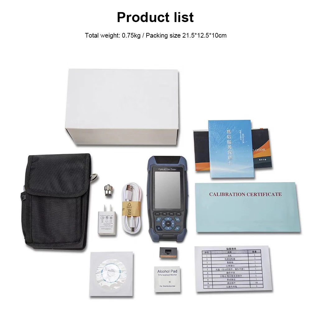 9 in 1 OTDR Fiber Optic Reflectometer Handheld with VFL OLS OPM 24dB for 64km  Cable Ethernet Tester FTTH