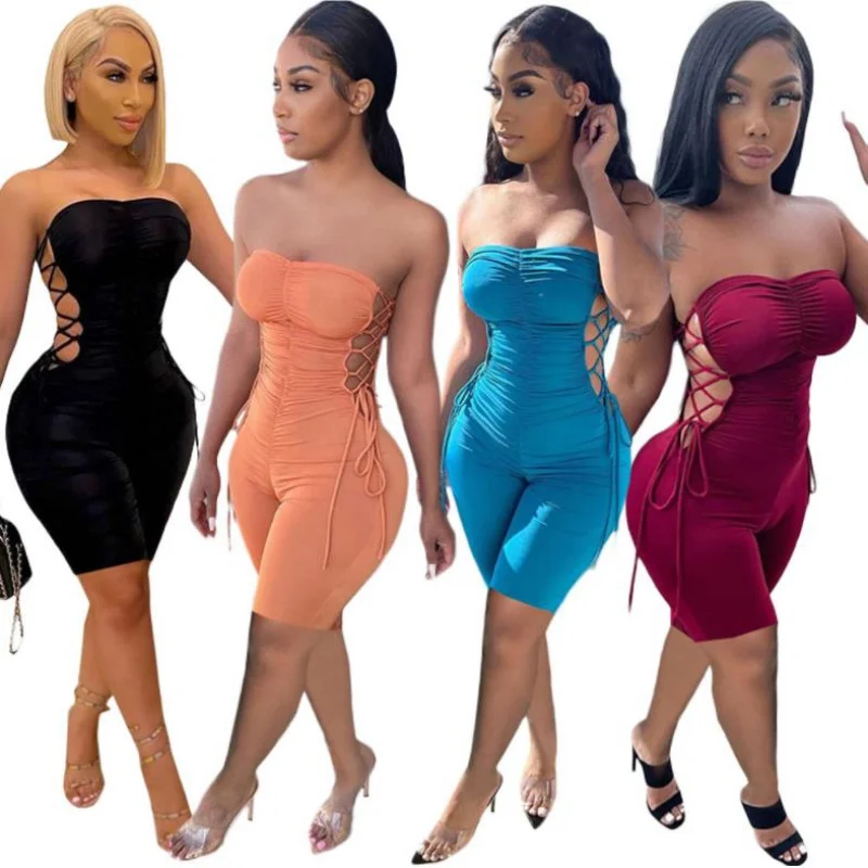 

Женский короткий комбинезон без бретелек, Летний комбинезон с оборками, 2023