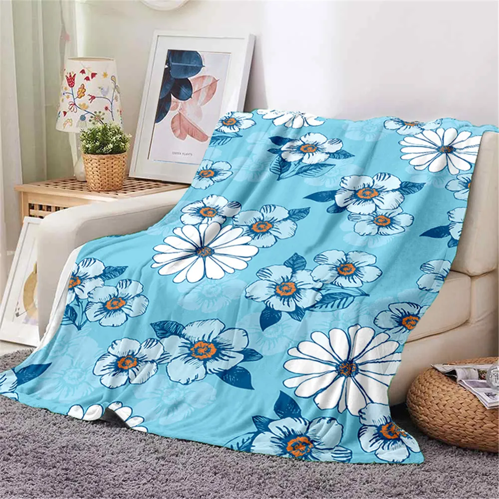 

CLOOCL Fashion Flannel Blanket Pretty Blue Daisy Floral 3D Printed Throw Blankets for Beds Nap Plush Quilt Portable Quilts