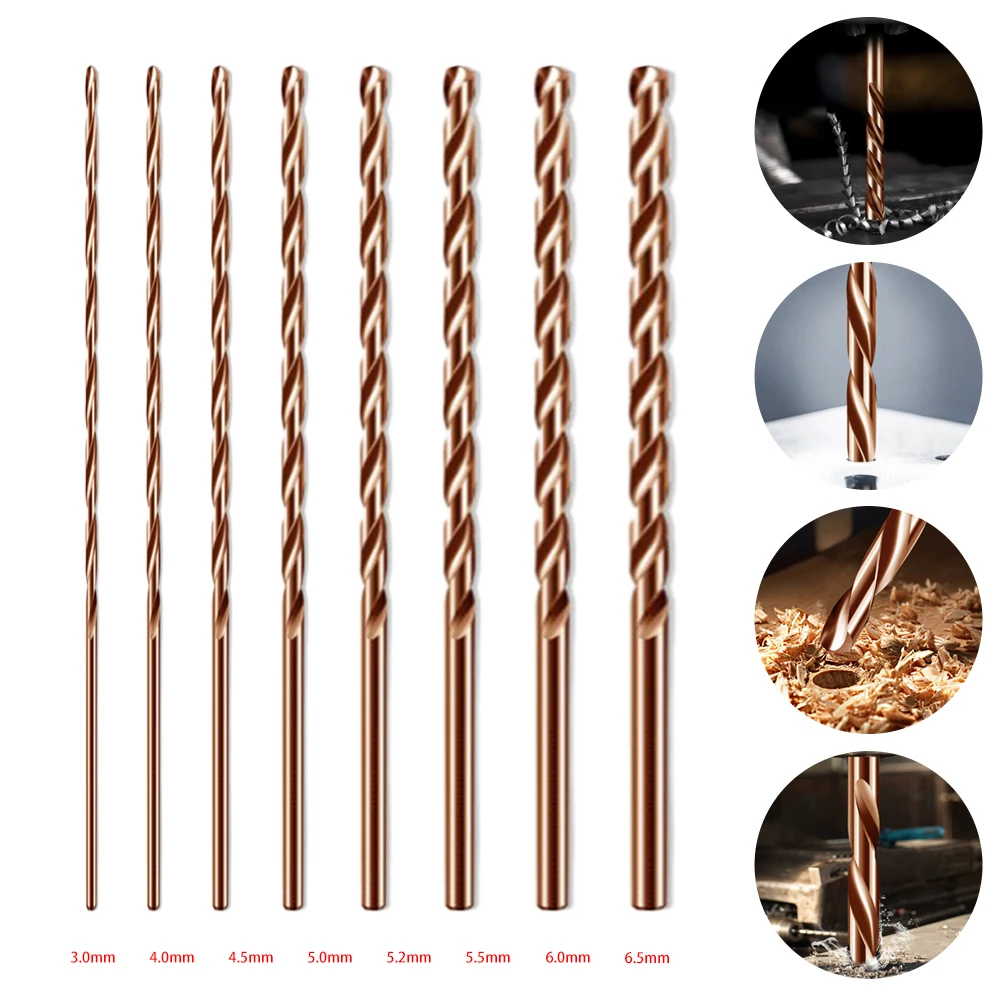 

1pc 200mm HSS Cobalt Gold Drill 3.0-6.5mm Premium Quality For Stainless Steel Cr-Ni And Special Acid Resistant Steels Power Tool
