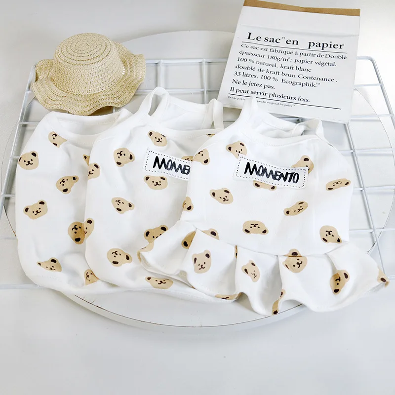 New Summer Cotton Bear Pet Clothes Cat Skirt Ins Puppy Vest Bear Suspender T-shirt Dog Dresses Dog Dresses for Small Dogs