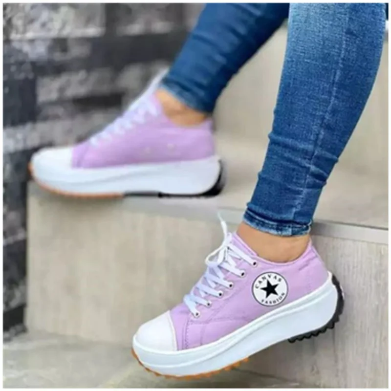 Women Pattern Canvas Sneakers Woman Casual Shoes 2023 Girls Sneakers Ladies Shoes Flat Lace-Up Zapatillas Mujer Chaussure Femme