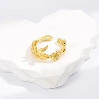leaf floral shaped open gold ring 2022 new sweety exquisite niche design ring for ladies