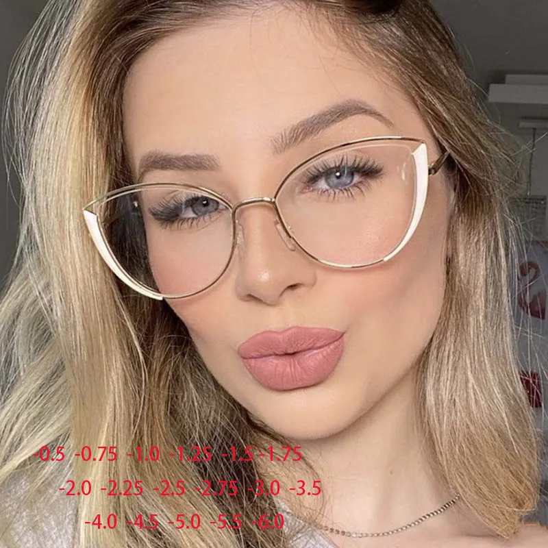 

Triangular Cat Eyes Cutout Frame Clear Lens Glasses Oval Simple Myopia Nerd Spectacles Degree -0.5 -1.0 -2.0 -3.0 -4.0 to -6.0