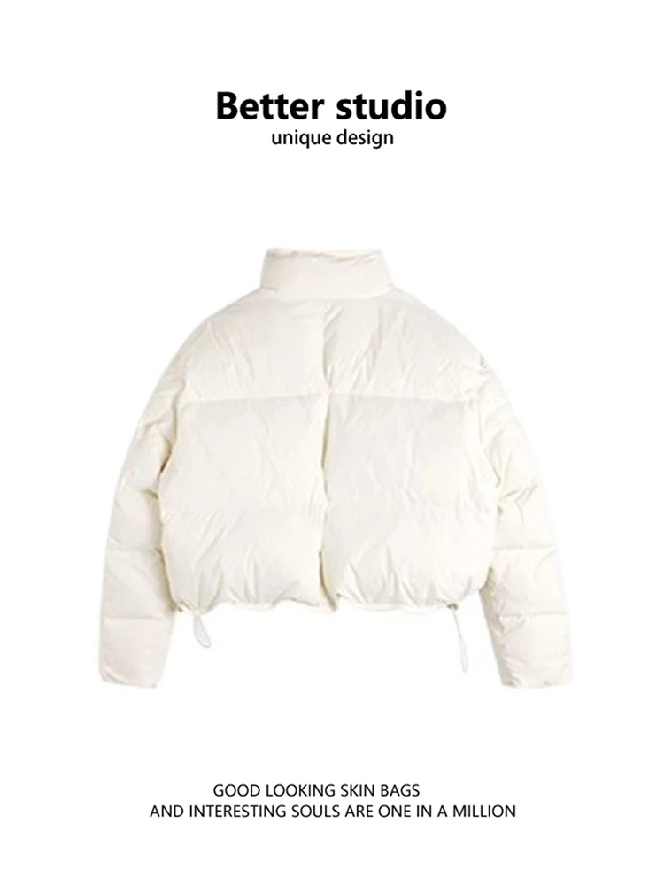 Короткий пуховик верхняя одежда женская зима 2024 новинка 90 белое пальто на утином