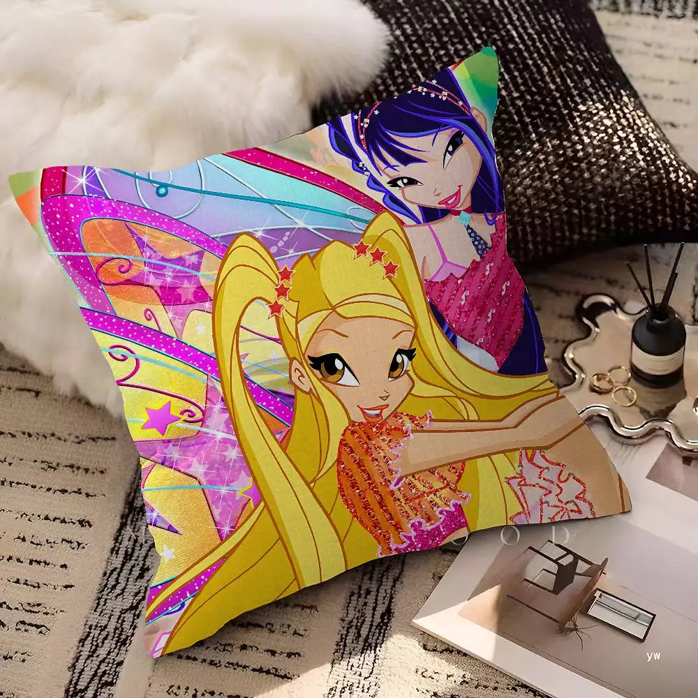 Фото Наволочка с изображением героинь мультфильма Winx, подарочная наволочка для подушки, декоративная наволочка для спальни, дома, дивана, стула, сиденья №2