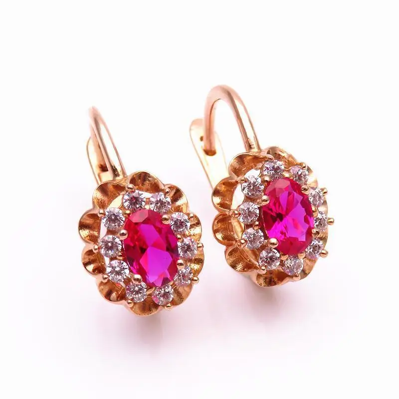 

Russian Purple Gold Inlaid Redstone Earrings Luxury Graceful and Fashionable Personality High Sense Eardrops Earring to Give Mom