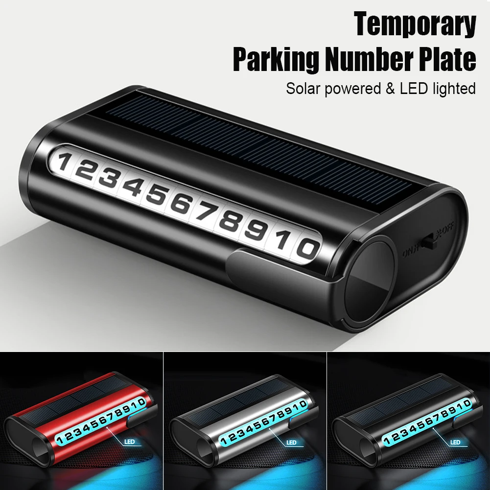 

Car Temporary Parking Number Plate Luminous Parking Phone Number Solar Powered LED Backlight Temporary Number Card Accessories