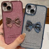 luxurious glitter plating bow phone case for iphone 13 12 11 pro max shockproof silicone soft shell