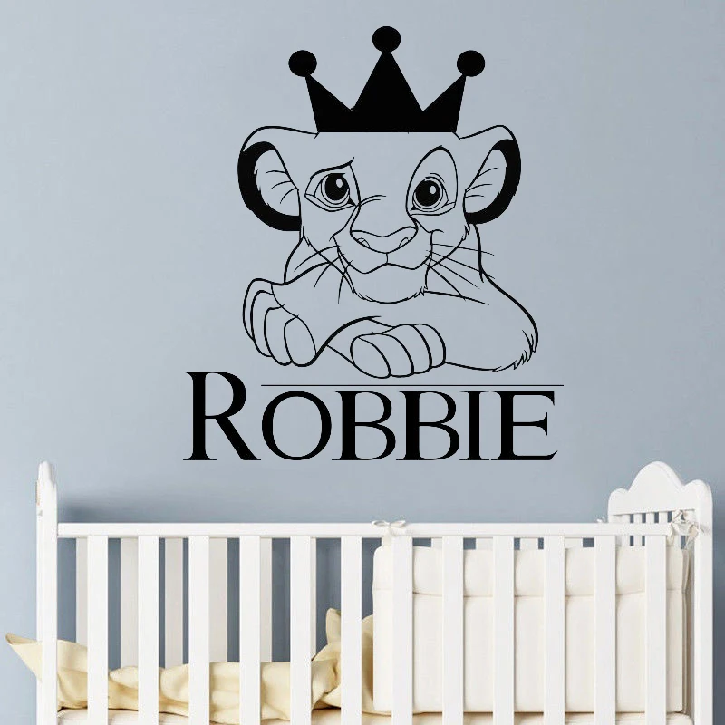 

Lion King Wall Stickers Personalised Custom Name Vinyl Decals Simba Art Mural Boys Kids Room Decoration Cartoon Crown