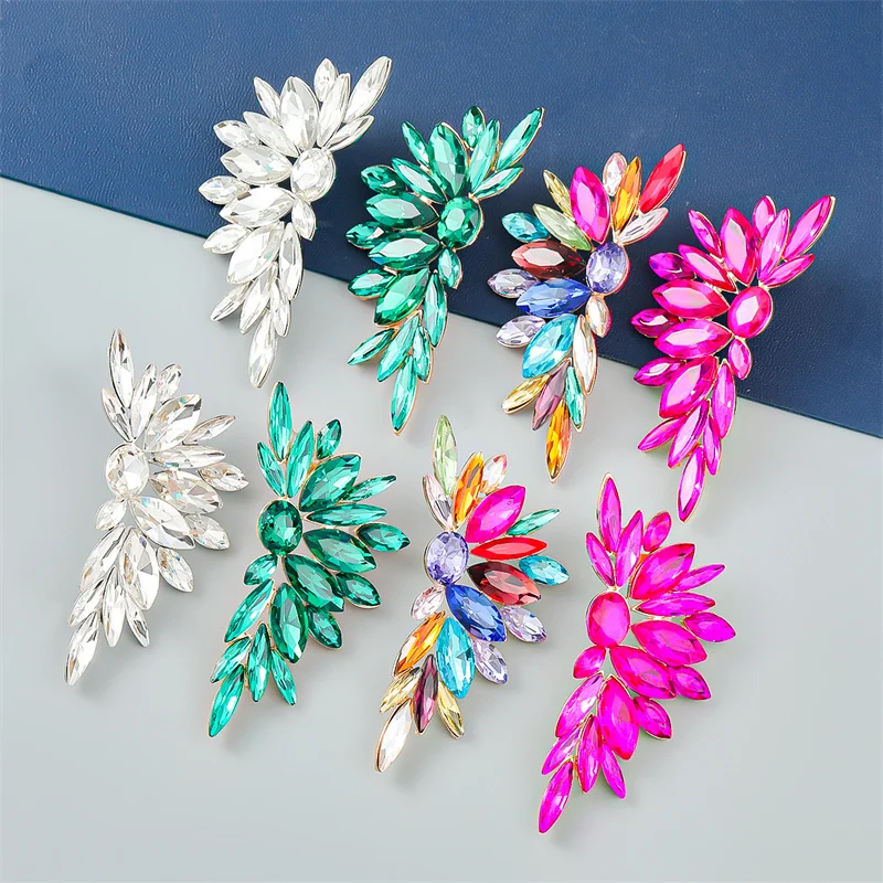 

2023 New Trend Rhinestone Floral Water Drops Women's Earrings Dinner Party Wedding Accessories Fashion Luxury Statement Jewelry