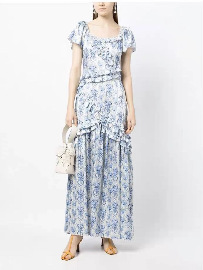

2023 Spring Summer New Arrival Collection Top Quality Special Vintage Floral Flouncing Dresses for Women