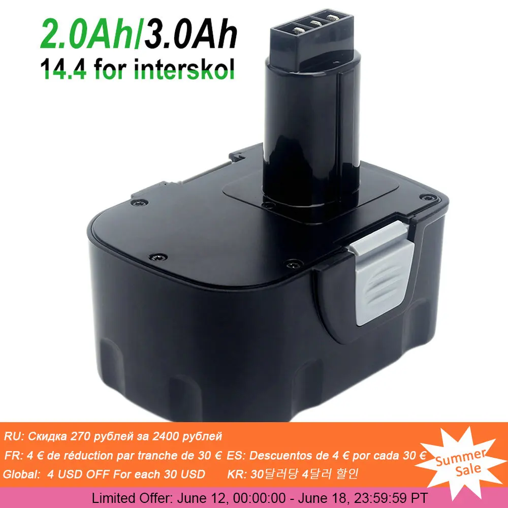 14.4V 2.0Ah/3.0Ah Ni-CD Ni-MH DA-13 Cordless Drill Replacement Battery for Interskol Power Tool H14 EB14 Rechargeable Battery