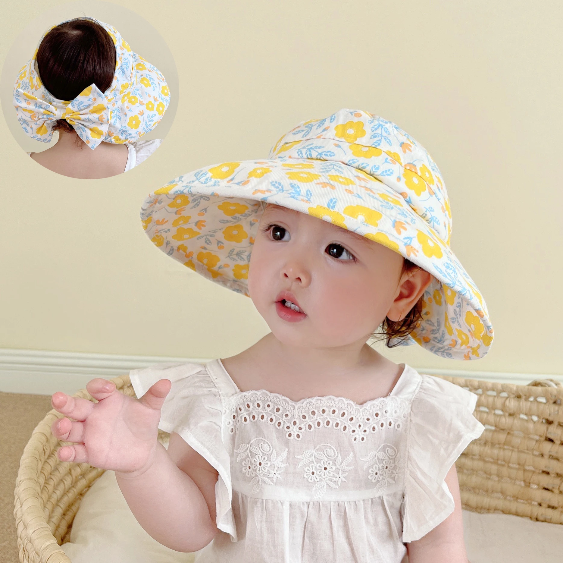 

Детская Солнцезащитная шапка с цветочным принтом, летние шапки для защиты от УФ лучей, Детская пустая пляжная шапка с большими полями