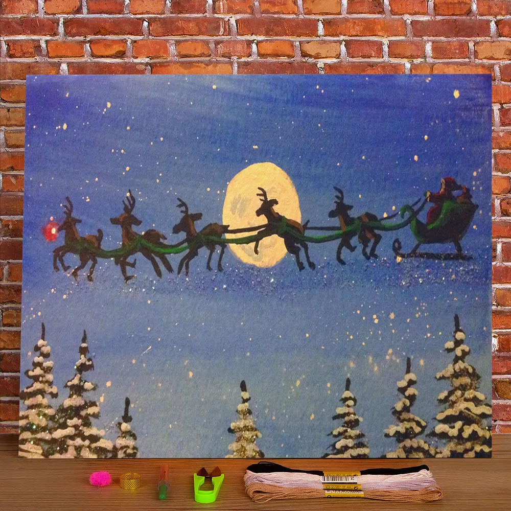 

Christmas Elk Animal Printed Fabric 11CT Cross Stitch Set DIY Embroidery DMC Threads Hobby Needlework Sewing Craft Adults