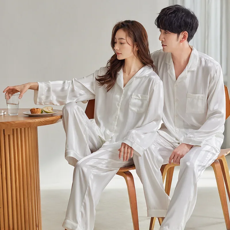 Весенне-осенние пижамы для пар женские шелковые с длинными рукавами тонкая