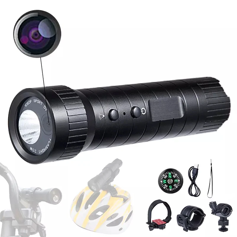 Mini Camera 1080P Sports Camera Bicycle Helmet Video Camcorder Night Vision Waterproof Sport DV Action Camera With Flashlight