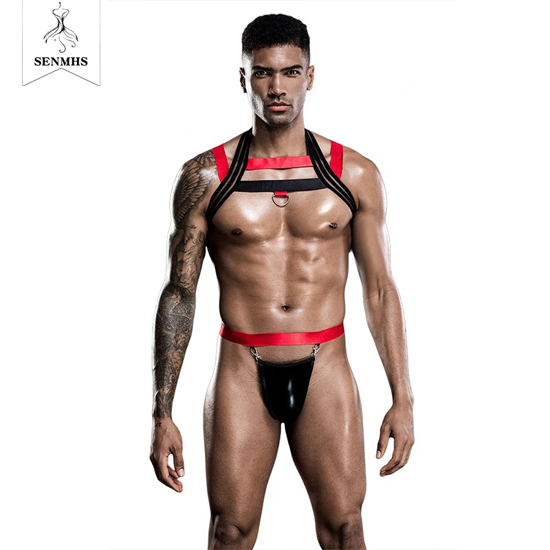 

Черные, красные подтяжки SENMHS из ПВХ кожи, эротические костюмы, стринги для геев, мужское нижнее белье, горячее белье, сексуальные стринги для...