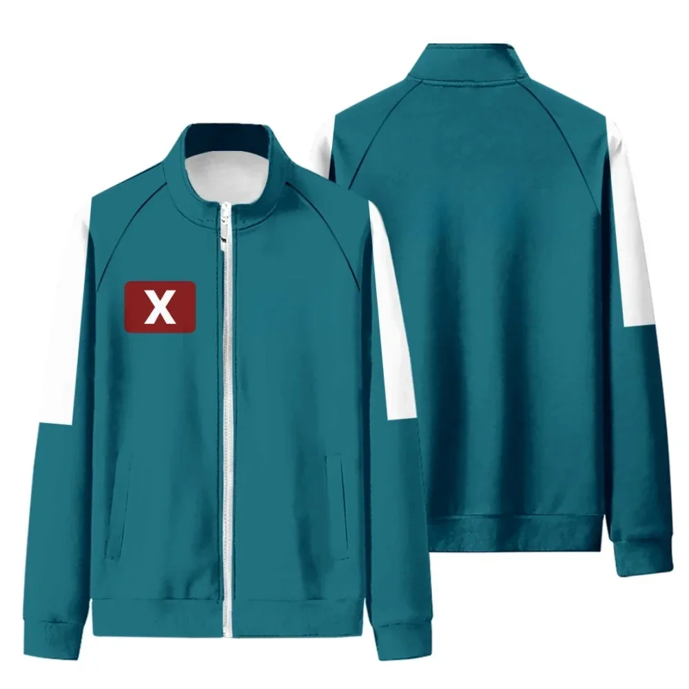 Южнокорейский фильм костюм игрока кальмара спортивная одежда синяя куртка брюки