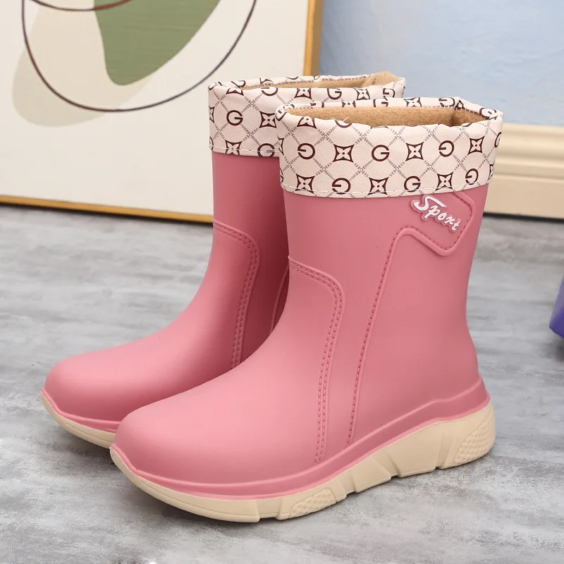 

students Women's Rain Boots Mid-Tube Rain Boots PVC Thick-Soled Outer Wear Non-Slip Rubber Shoes Waterproof Outdoor Shoes 36-40