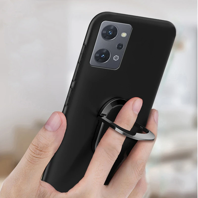 С кольцом Магнитный черный мягкий чехол из ТПУ для японской версии OPPO Reno7 A (Reno 7