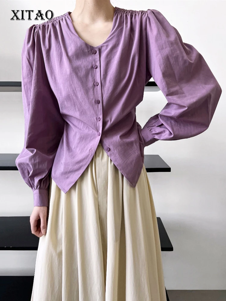

XITAO/Новинка; Блузка с одной грудью; Модная однотонная блузка с завязками на завязках; Элегантный повседневный стиль; Коллекция 2023 года; Летняя рубашка; Топ; WLD16454