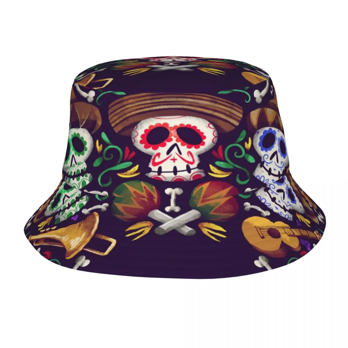 

Dia De Muertos Pattern Unisex Casual Sun Hat Bucket Hat for Men Women Bob Hip Hop Caps Summer Fisherman Hat Panama