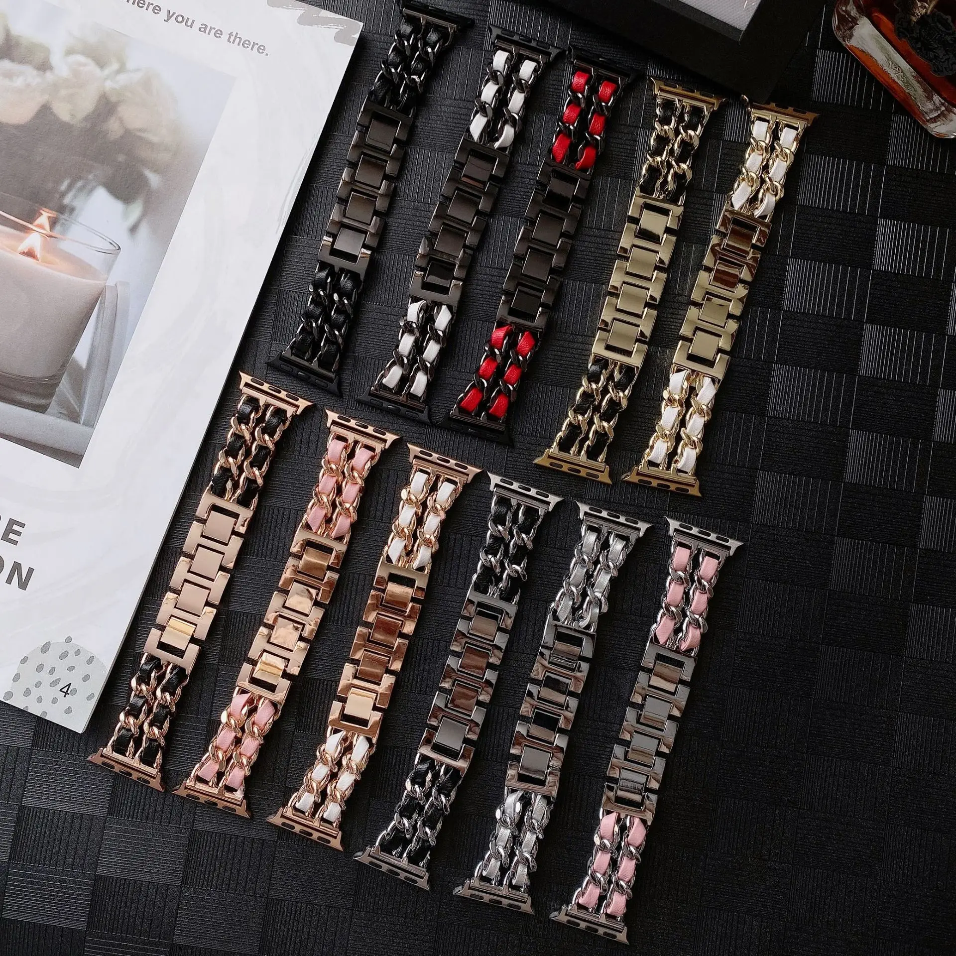 Women Metal Strap for Apple Watch Band 8 Ultra 49mm 7 SE 6 5 4 41mm 45mm 42mm 44/40mm Lady Gold steel Leather Bracelet Wristband