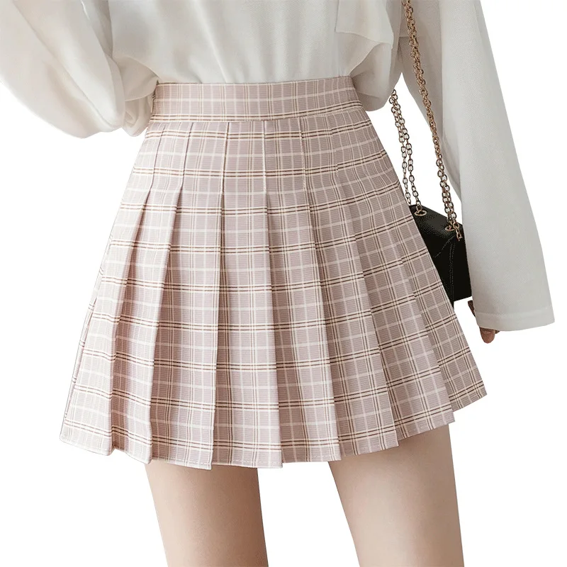

Autumn Clothes Korea Japan Pleated Skirt Short Skirt for Women High Waist 2022 A-line Grid Pink Skirt for Students Mini Skirt