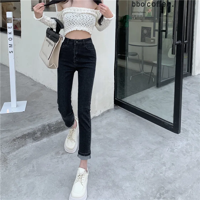 

DD1244 New fashion all-match high waist slim tight straight pants jeans