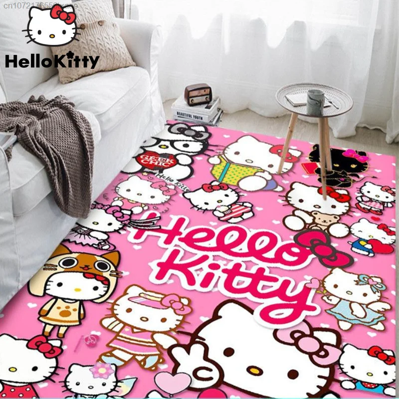 

Sanrio Hello Kitty Carpet Bedroom Living Room Cute Floor Mats Cartoon Aesthetic Rugs Thin Style Anti-slip Girly Home Decoration