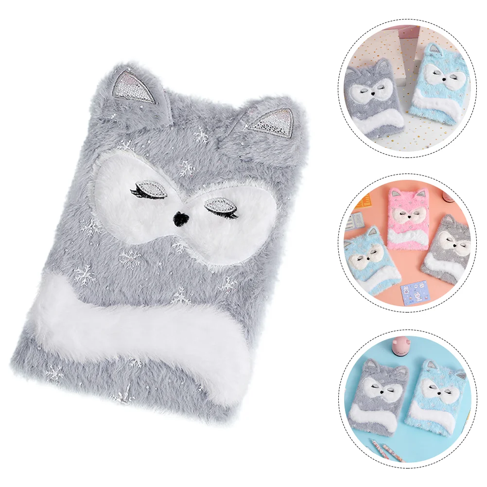 

Snowflake Fox Book Children Notebook Cartoon Diary Girls Gifts Adorable Dairy Students Hairy Plush Snow-Fox