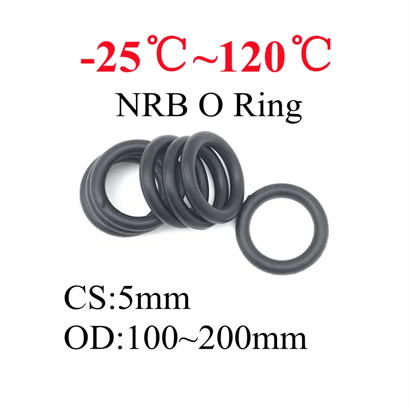 

10pcs Black O Ring Washer CS 5mm OD 100mm ~ 200mm NBR Automobile Nitrile Rubber Round O Type Corrosion Oil Resistant Seal Gasket