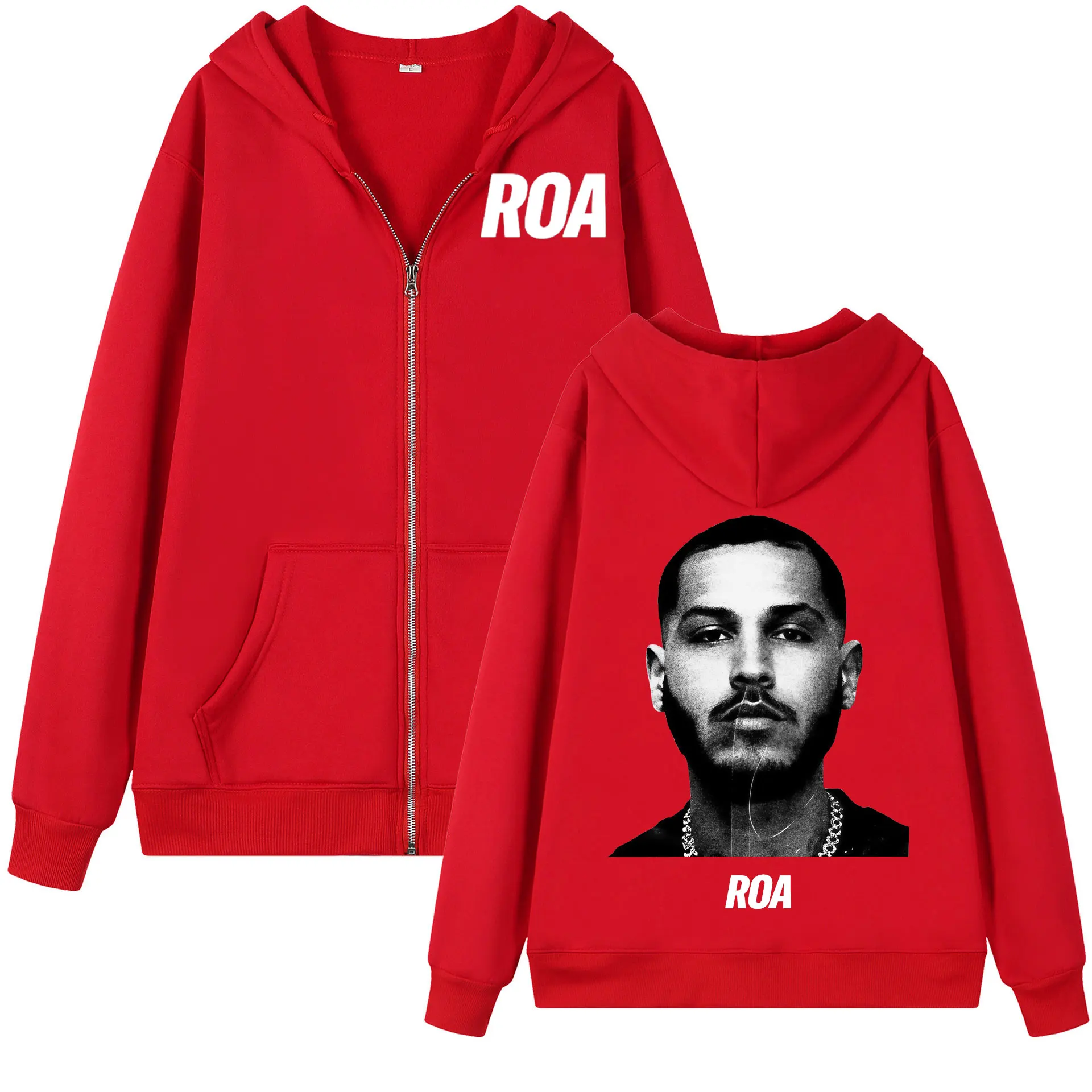 Фото Толстовка с графическим принтом Rapper Roa, модная винтажная куртка на молнии в стиле хип-хоп, пуловеры для мужчин и женщин, повседневные флисовые толстовки с длинными рукавами №5