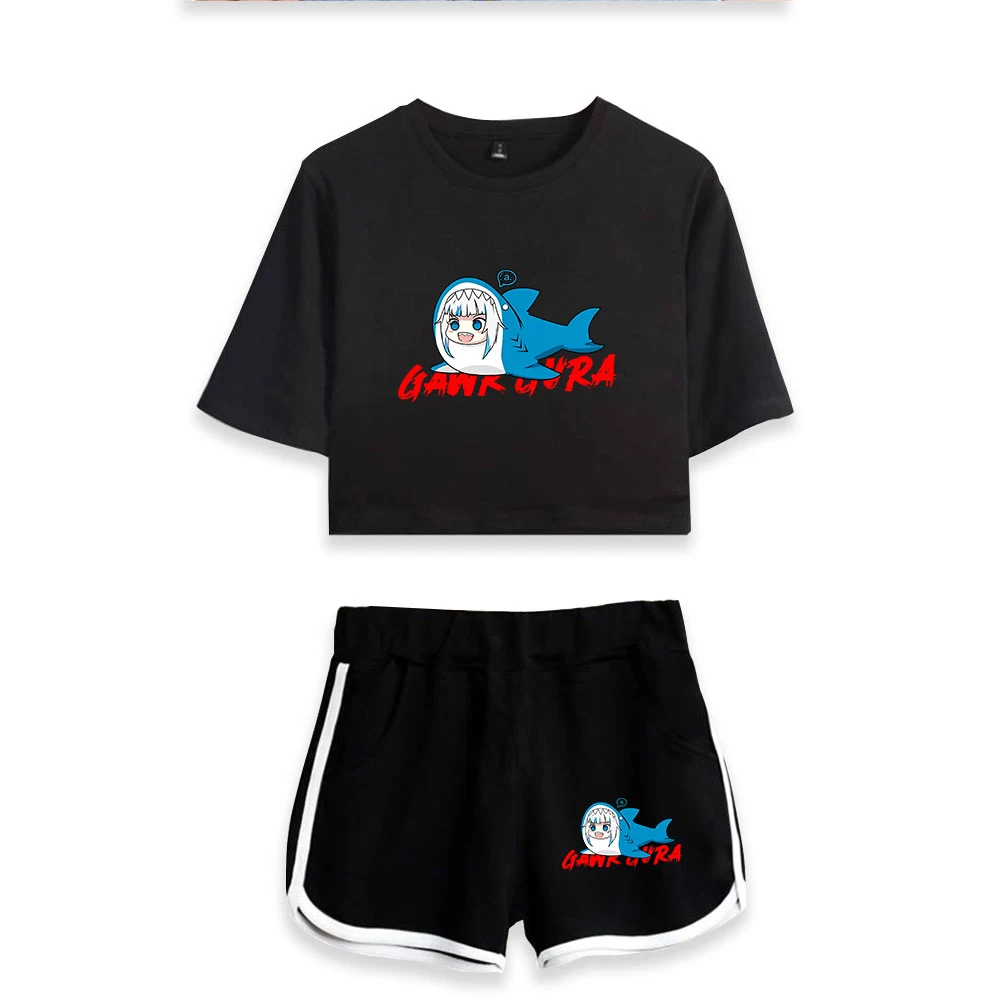 

Hololive VTuber Gawr Gura набор Харадзюку 2 шт. Kawaii сексуальный женский домашний костюм для девушек Повседневная Уличная одежда летняя графика