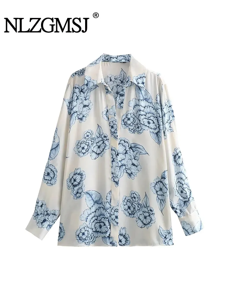 

Nlzgmsj TRAF 2023 New Fashion Autumn Printing Casual Shirts Women Blouses Spring Long Sleeve Streets Elegant Ladies