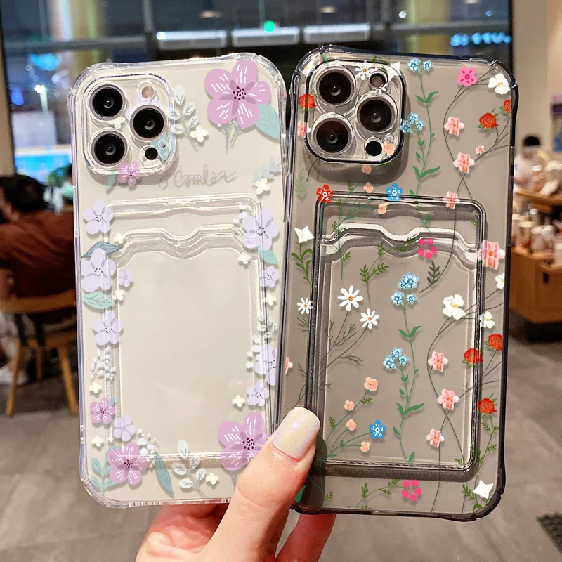 Фото Прозрачный чехол для телефона с цветочным узором для Xiaomi Redmi Note 13 12 11 9 10 Pro 11S 10S funda Redmi 14C 13C 10C 12C, чехол-держатель для сумки-кошелька с картой №1