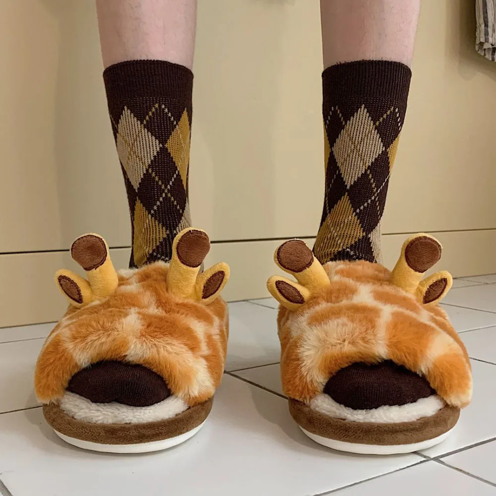 

New Winter Home Slippers Christmas Cartoon Reindeer Couples Slides Women Warm Non Slip Soft Open Toe Indoor Slippers House Shoes