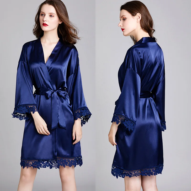 Spring and Summer Long Sleeved Large Robes Size Silk Ice Silk Pajamas Home Nightgown Bathrobe Women