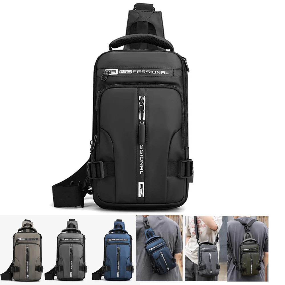 

Nylon Men Rucksack Backpack Chest Pack Shoulder Bag with USB Charging Port Travel Male Daypack Messenger Cross body Bag Knapsack