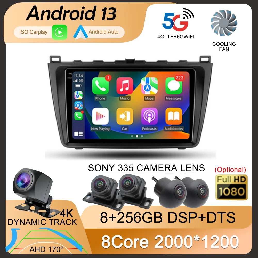 Автомобильный радиоприемник для Mazda 6 GH 2007-2012 Android 13 мультимедийный видеоплеер 4G