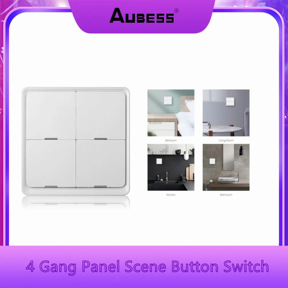 Tuya Smart ZigBee Free Sticker 12 Scene 4 Gang Panel Scene Button Switch Wireless Smart Home Control Used With Zigbee Gateway