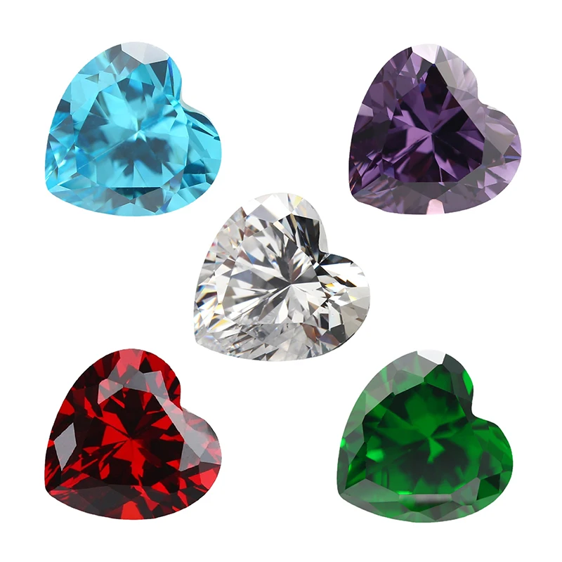 

Size 3x3~10x10mm Heart Cut Cubic Zirconia Stone White SeaBlue Garnet Amethyst Green Mix 5 Color 5A Loose CZ Synthetic Gems