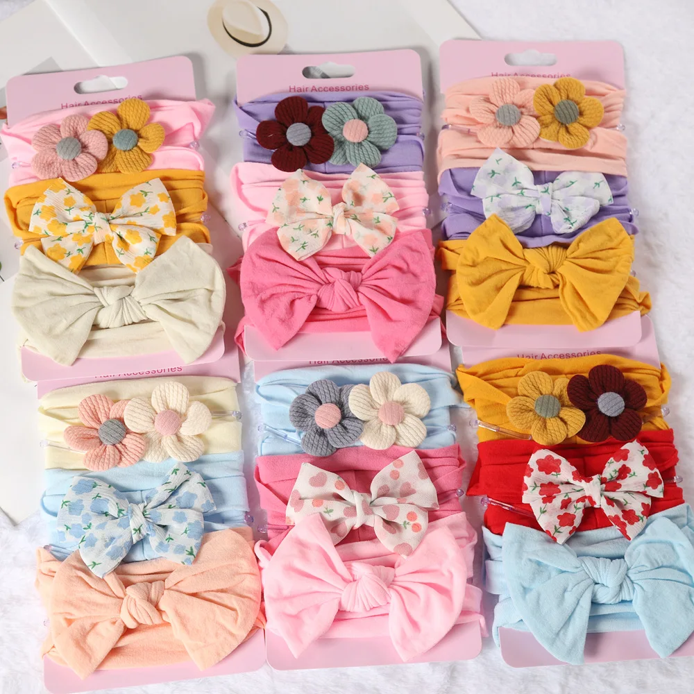 3Pcs/Set Knit Baby Bow Headbands Printed Bowknot Headband For Baby Girls Turban Elastic Hairband Kids Headwear Hair Accessories