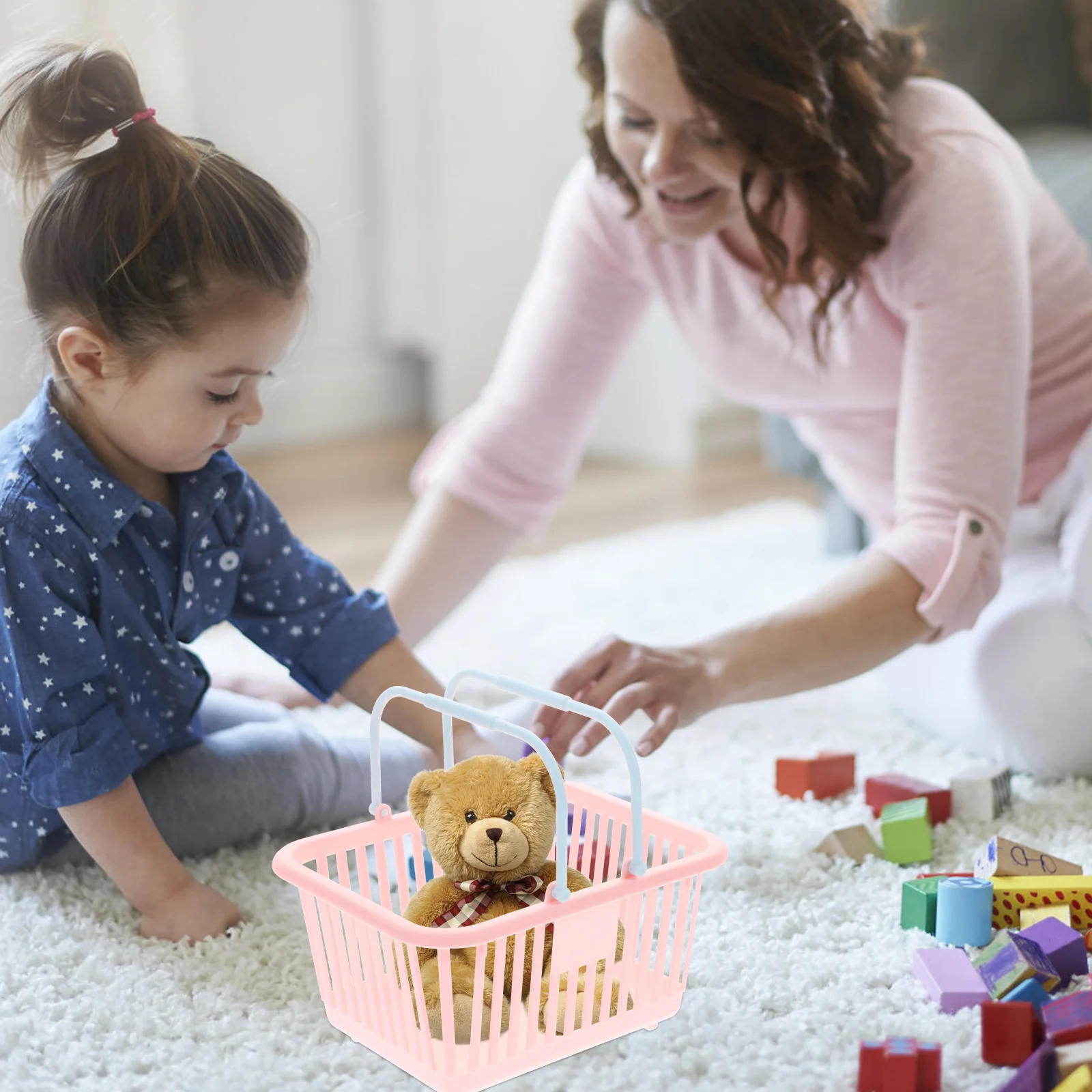 

3 Pcs Beach Tote Bag Storage Bins Classroom Berry Basket Handle Toy Grocery Basket Plastic Baskets With Handles Plastic Toy Bin