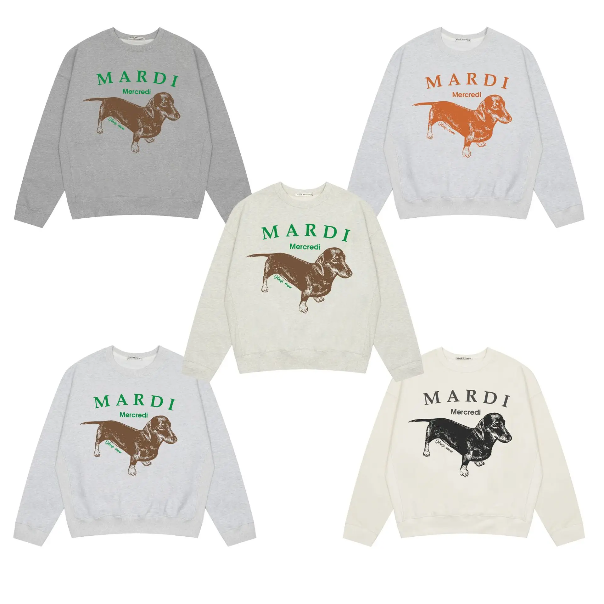 

Korean Mardi Sweater Pullover Dachshund Dog Daisy Pure Cotton Round Neck Printed Couple Top for Men and Women