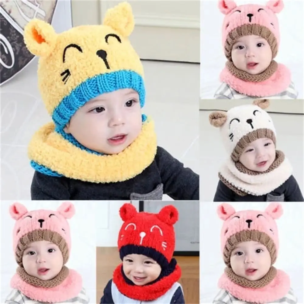 

Warm Toddler Baby Winter Earflap Kids Beanie Hat Scarf Neck Warmer Children's Scarf Cat Knit Cap